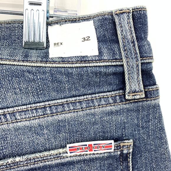 Hudson Rex Raw Edge Jean Shorts Mens Size 32 Medium Wash Stretch Denim - Picture 3 of 7